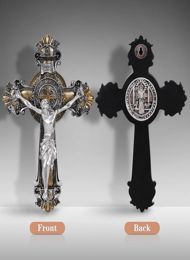 SHUS LIVE Saint St Benedict Crucifix Medal 2 Tone Wall 10 1/4 Inches, St Benedict Medals Crucifix Wall Cross Large, Hanging Catholic Jesus Christ Cross Wall Decor Religious Gifts, Cruz Del Medalla De San Benito - Image 3